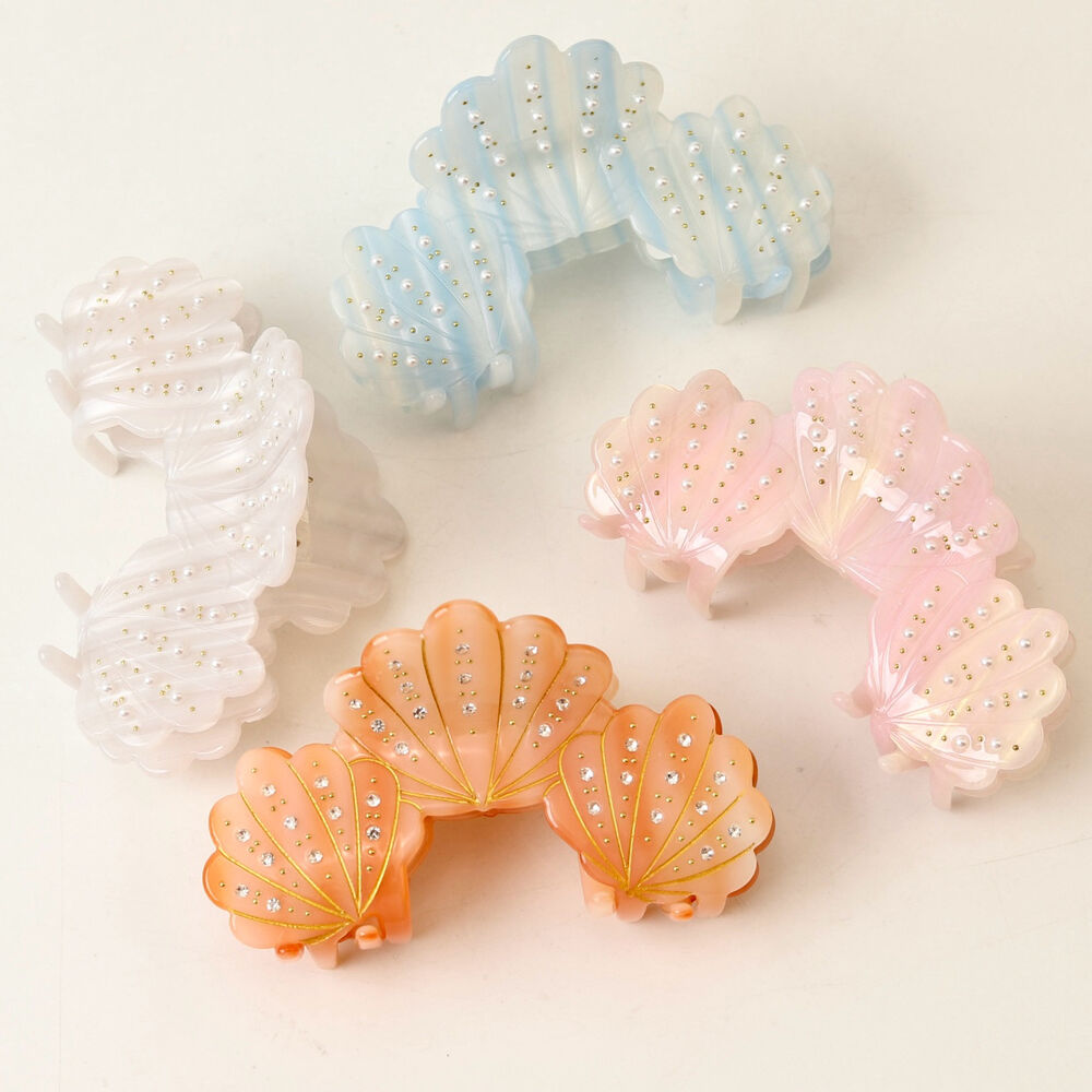 Simple Series Vacation Solid Color Oceanic Style Shell Gradient Color Acetate Artificial Pearl Hair Claws h5Picture4