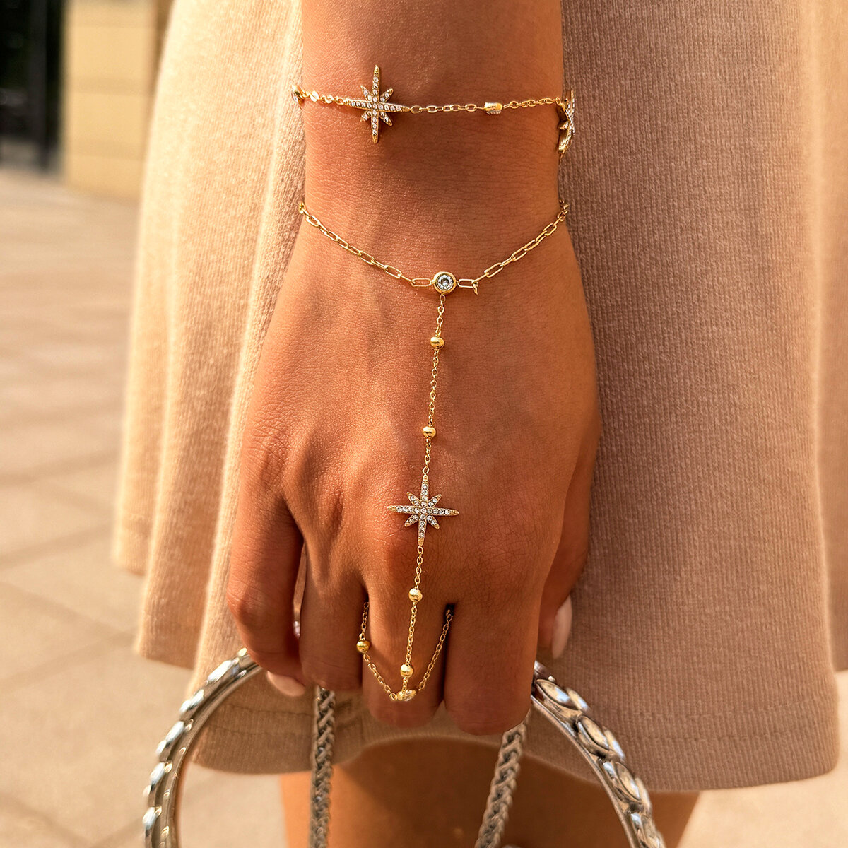 Simple Series Daily Star Stainless Steel Waterproof Gold Color Women's Bracelets Sets h5 Picture4