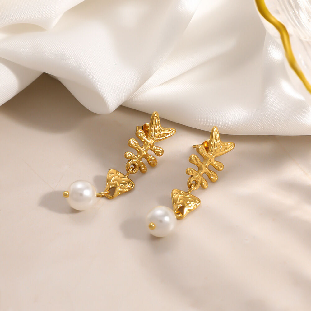 Romantic Series Cute Fish Stainless Steel Waterproof Gold Color Women's Dangle Earrings h5Picture2