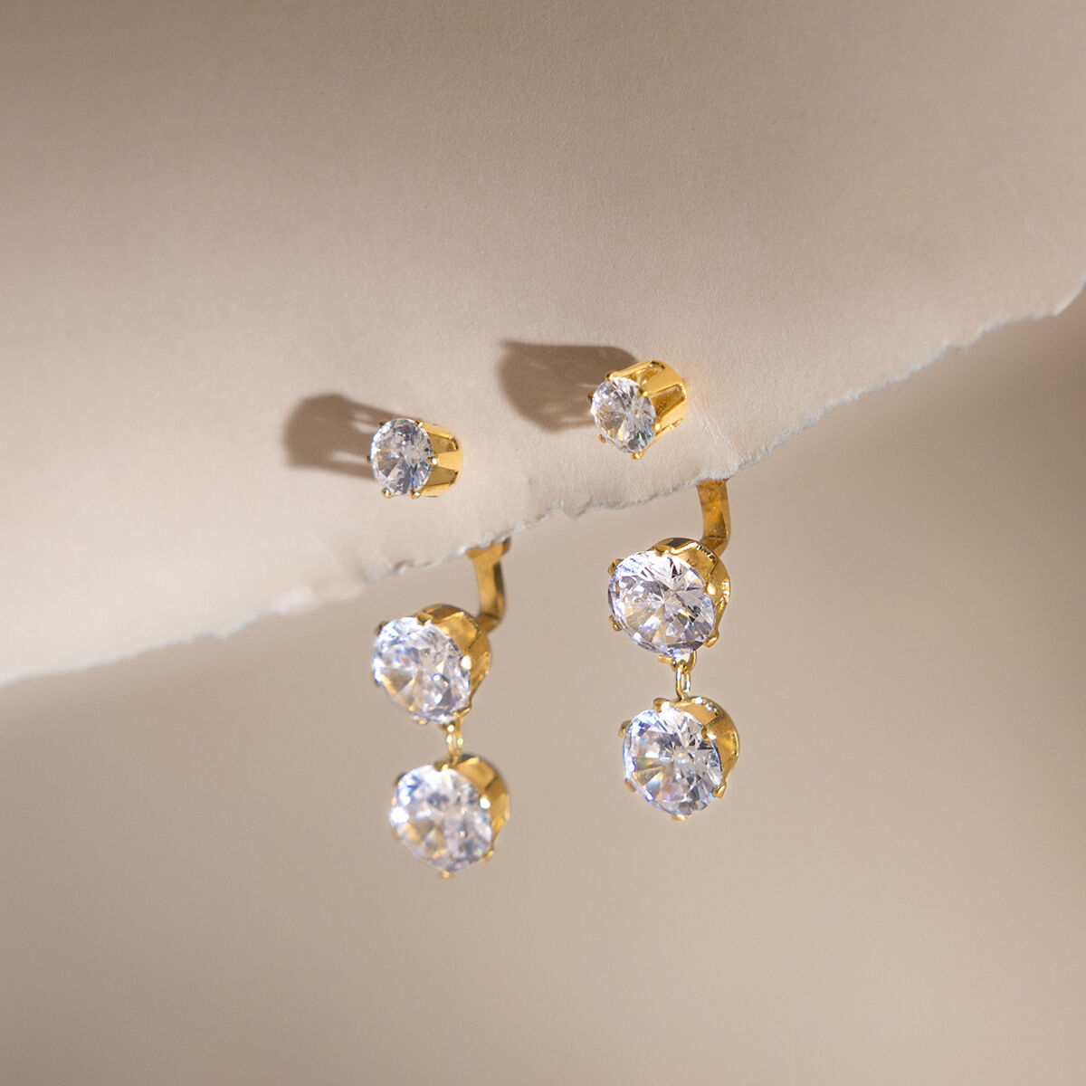 Simple Circle Stainless Steel Waterproof Gold Color Zircon Women's Drop Earrings