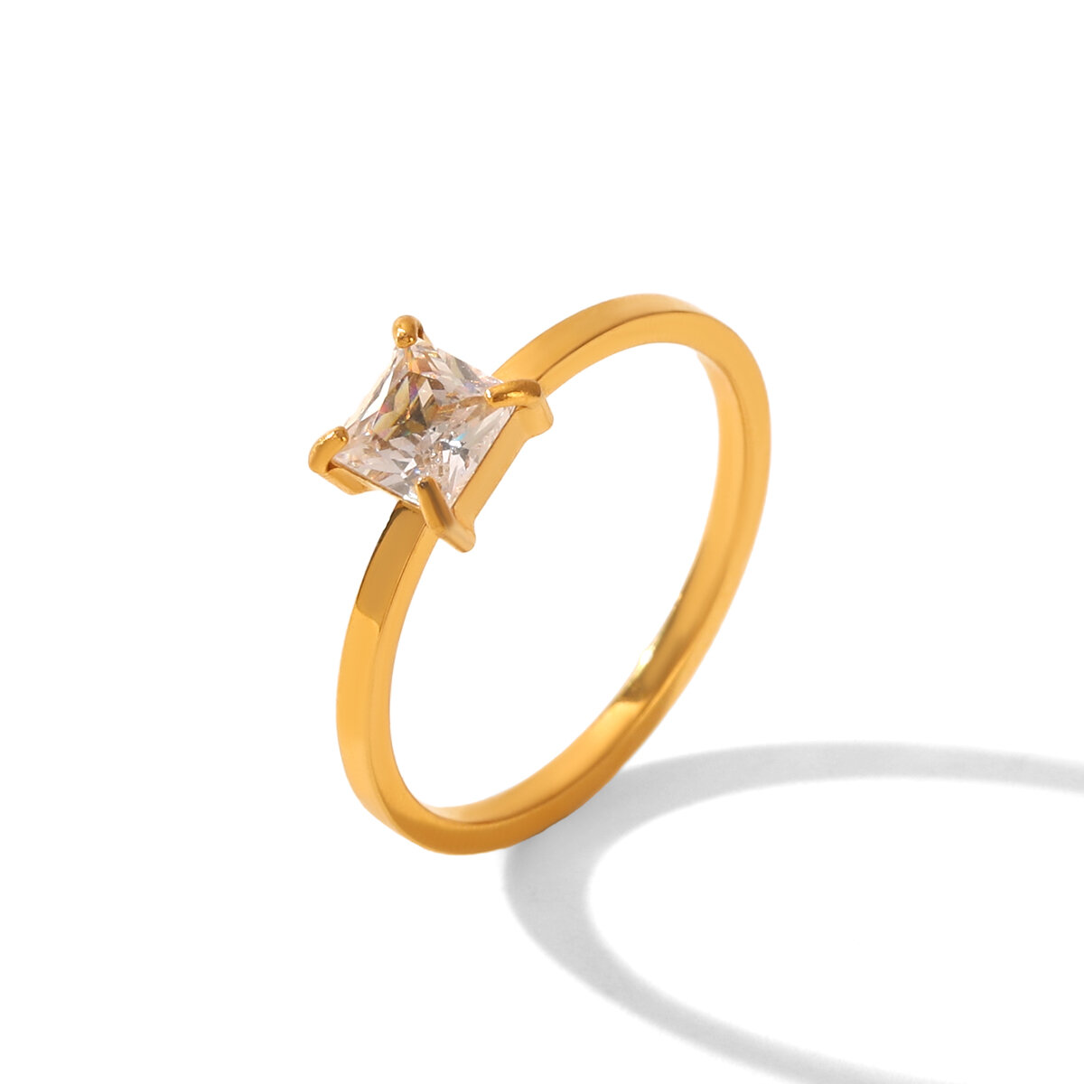 Luxury Simple Daily Solid Color Circle Lines Stainless Steel Waterproof   Gold Color  Zircon Women's Gemstone Rings h5 