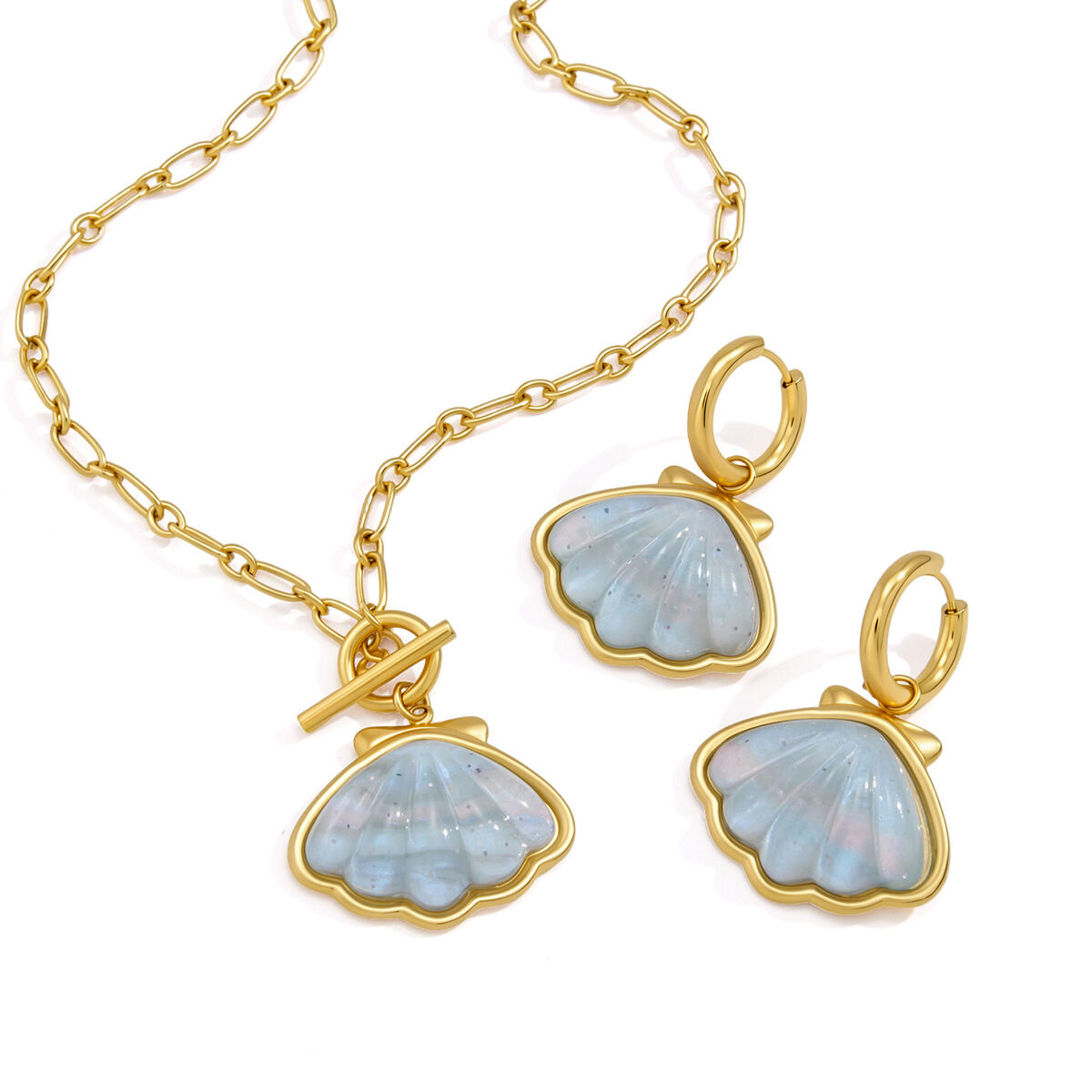 Romantic Series Sweet Shell Stainless Steel Waterproof   Gold Color  Women's Pendant Necklaces h5 Picture5