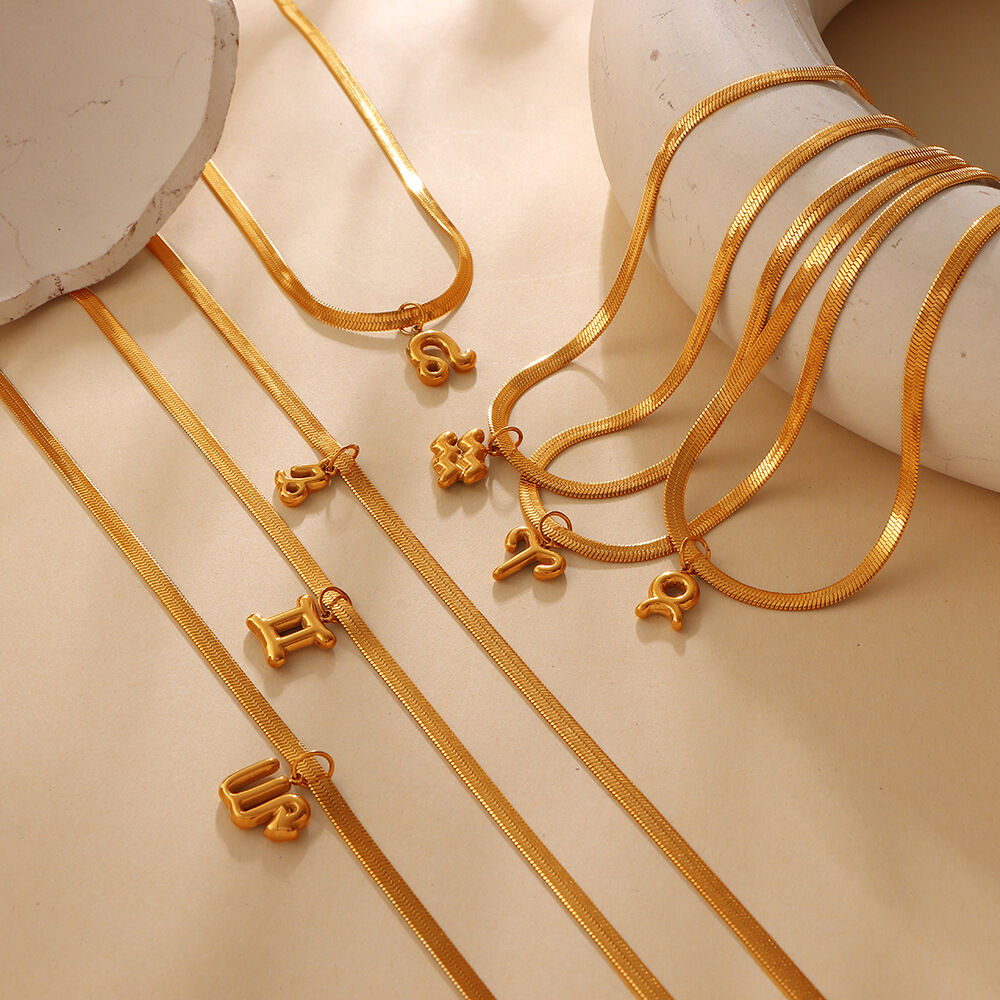 Simple Series Daily Constellation Stainless Steel Waterproof Gold Color Women's Pendant Necklaces h5 Picture4
