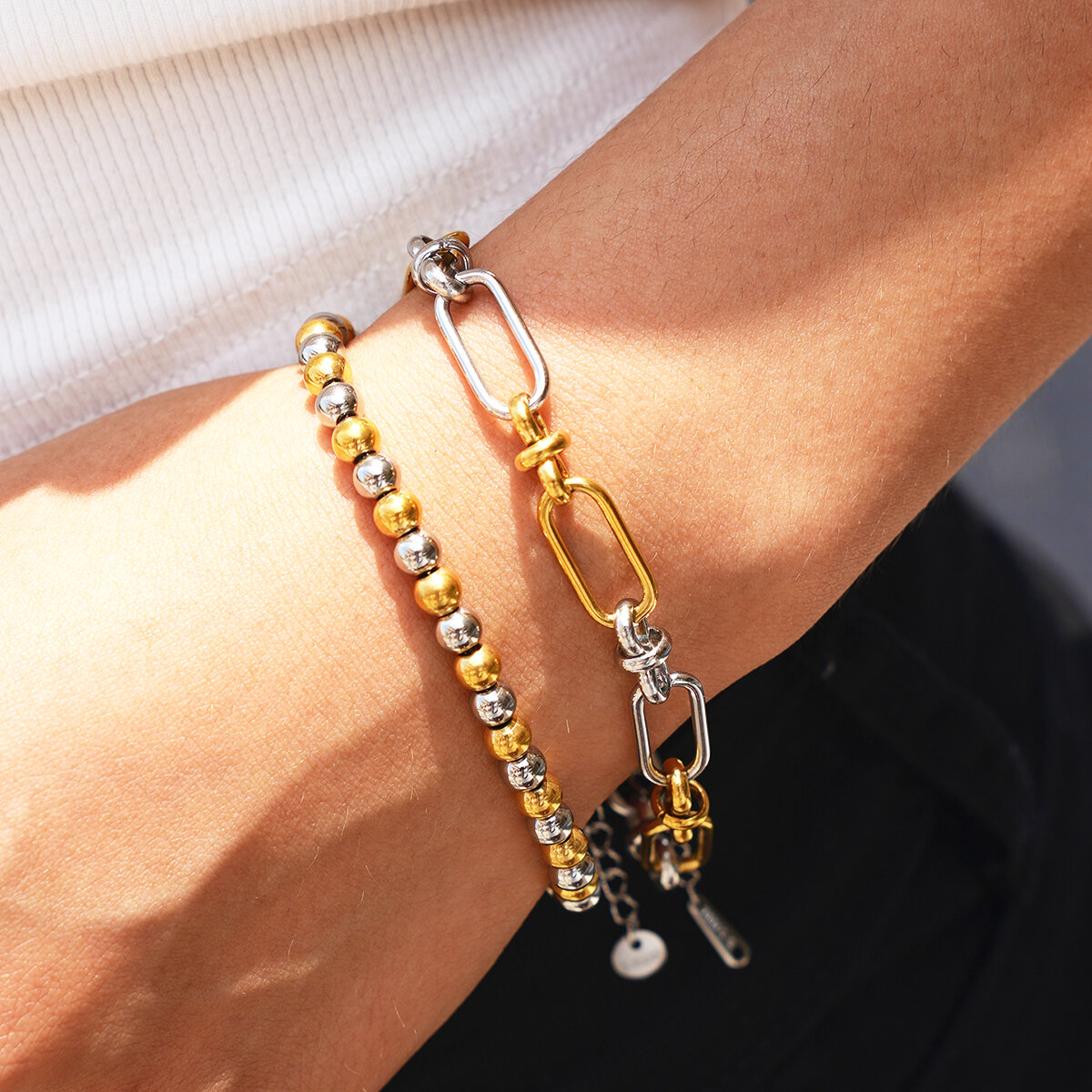 Simple Series Daily Irregular Shape Stainless Steel Waterproof   Gold Color  Bracelets Sets Picture6