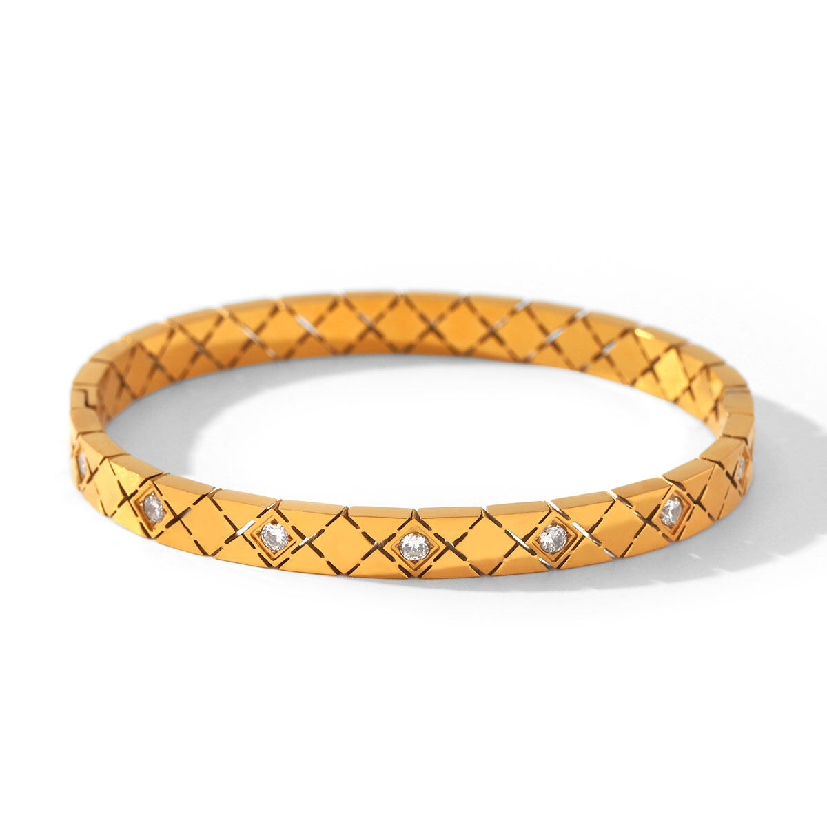 Simple Series Armreifen für Damen in Herz- und Ellipsenform, wasserdicht, goldfarben, mit Zirkonia 