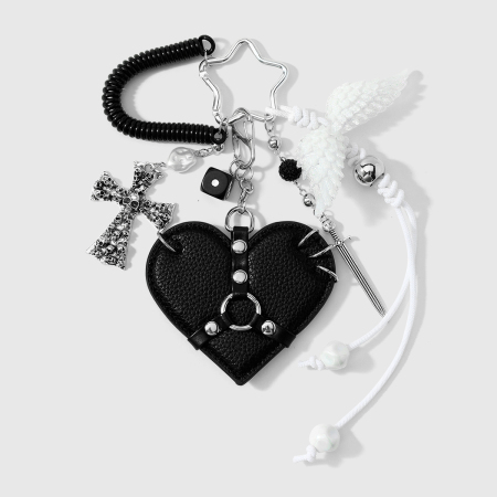 Simple Series Retro Heart Cross Wings Leather Bag Charms