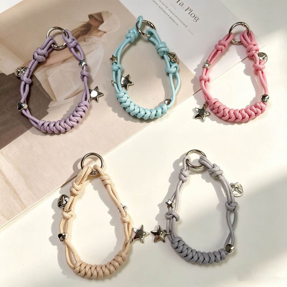 Simple Series Daily Solid Color Twist Key Star Woven Polyester Phone Chain Picture3