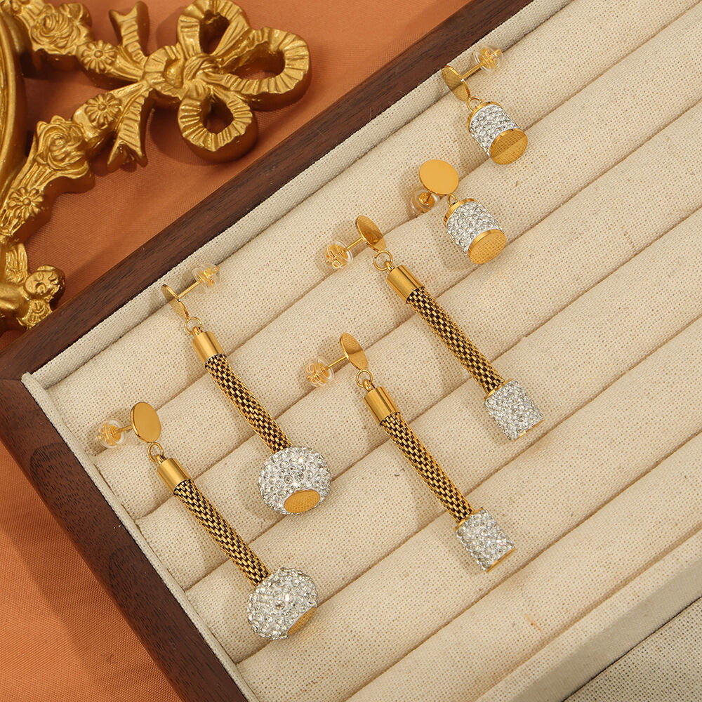 Luxurious Series Stainless Steel Waterproof Gold Color Rhinestone Women's Drop Earrings h5Picture3