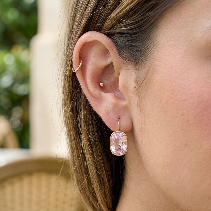 Simple Rectangle Stainless Steel Waterproof Gold Color Zircon Women's Stud Earrings h5 Picture2