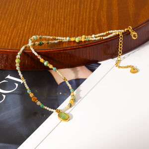 Classic Series Retro Ellipse Shape Natural Stones Gold Color Natural Stone Women's Beaded Necklaces h5 Picture3