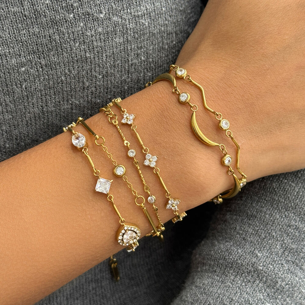 Elegant Chain Moon Stainless Steel Waterproof Gold Color Zircon Women's Chain Bracelets h5Picture3