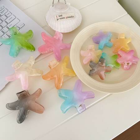Romantic Series Daily Oceanic Style Starfish Gradient Color Plastic Hair Claws