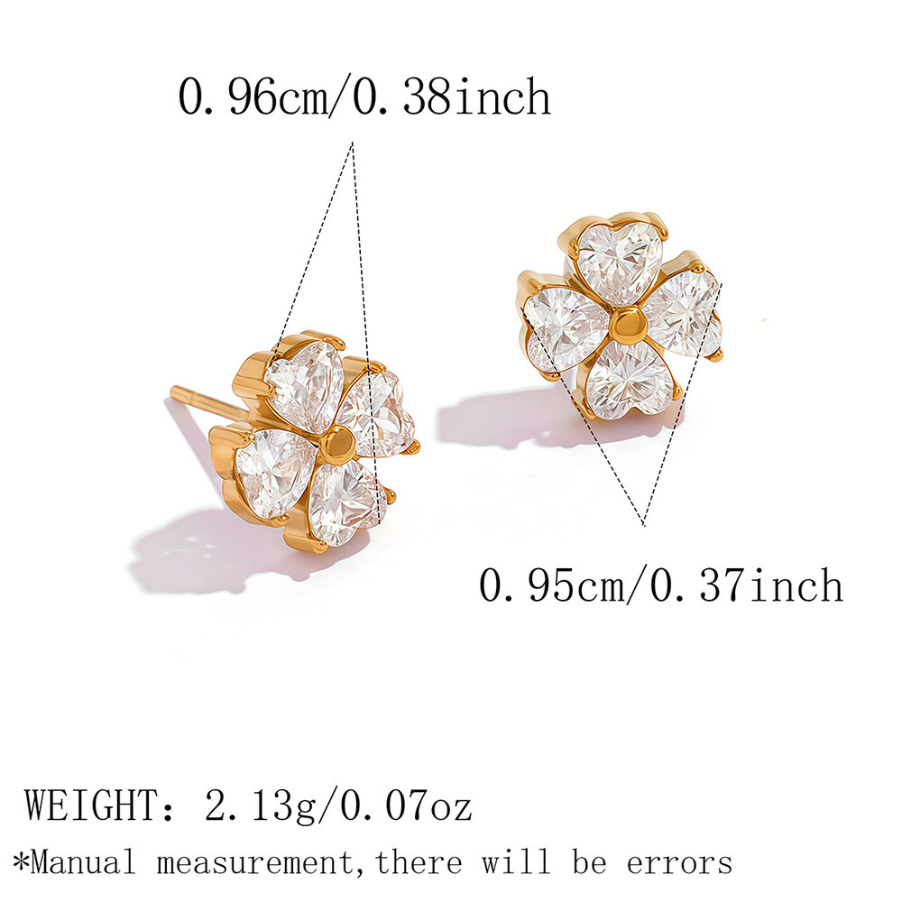 Simple Series Daily Clover Paslanmaz Çelik Su Geçirmez Altın Renk Zirkon Taşlı Kadın Küpe