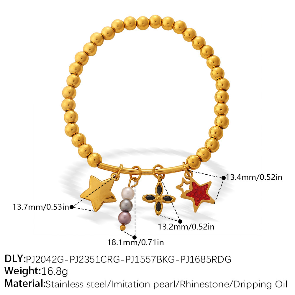 Simple Daily Flower Heart Animal Star Stainless Steel Waterproof Gold Color Women's Charm Bracelets h5Picture2