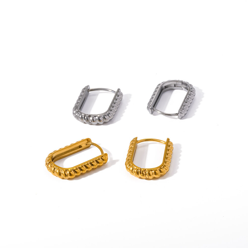 Classic C-shape Stainless Steel Waterproof Gold Color Women's Hoop Earrings h5Picture4