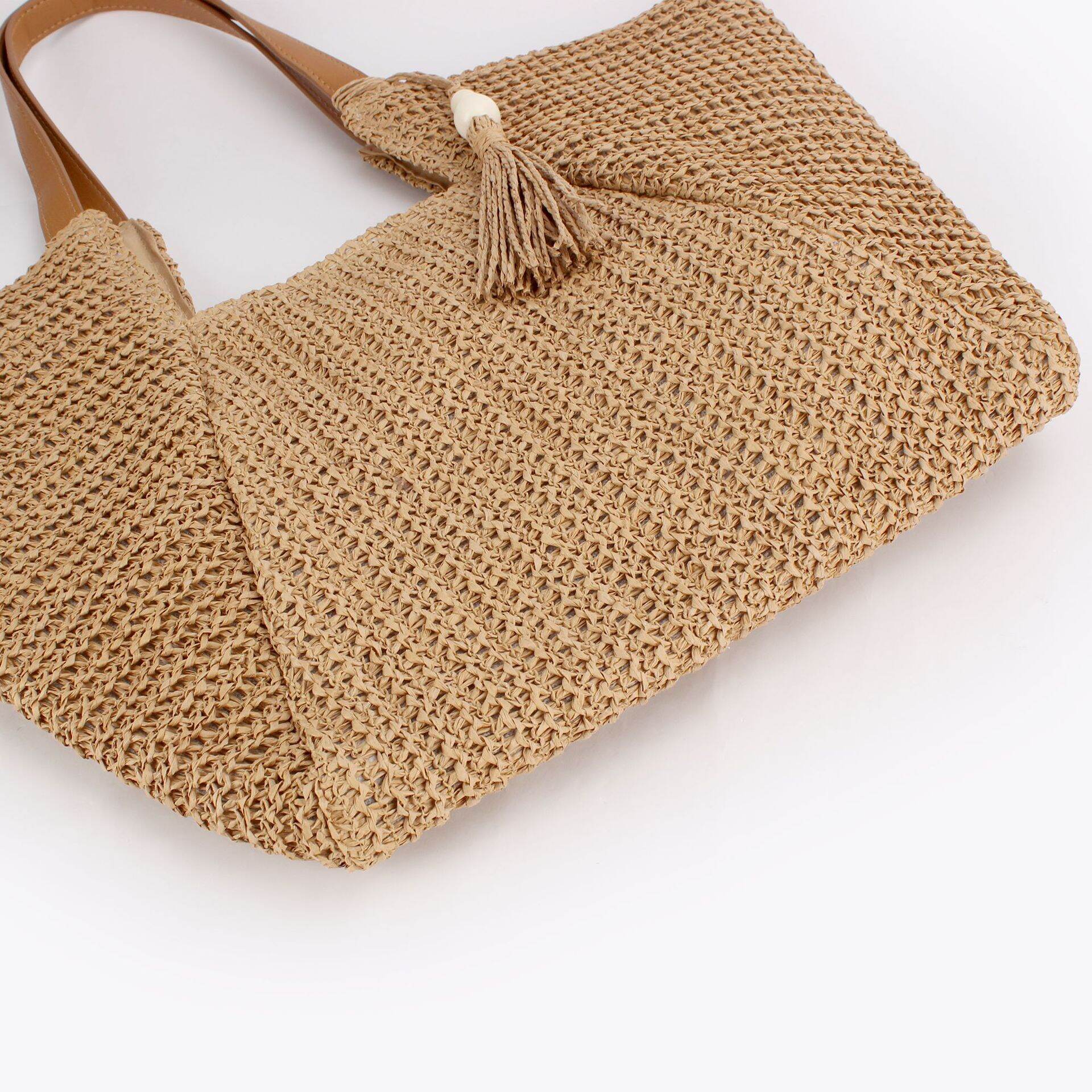 Vacation Style Woven Solid Color Tassel Raffia Women's Square Bag Picture5