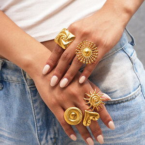 Simple Series Daily Irregular Shape Stainless Steel Waterproof Gold Color Ring Sets h5 Picture4