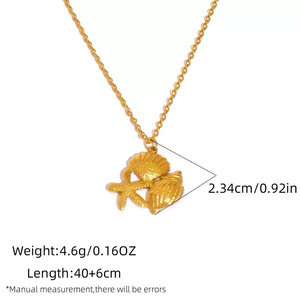 Simple Series Tägliche Muschel-Seestern-Halskette aus wasserdichtem Edelstahl in Goldfarbe, Unisex h5