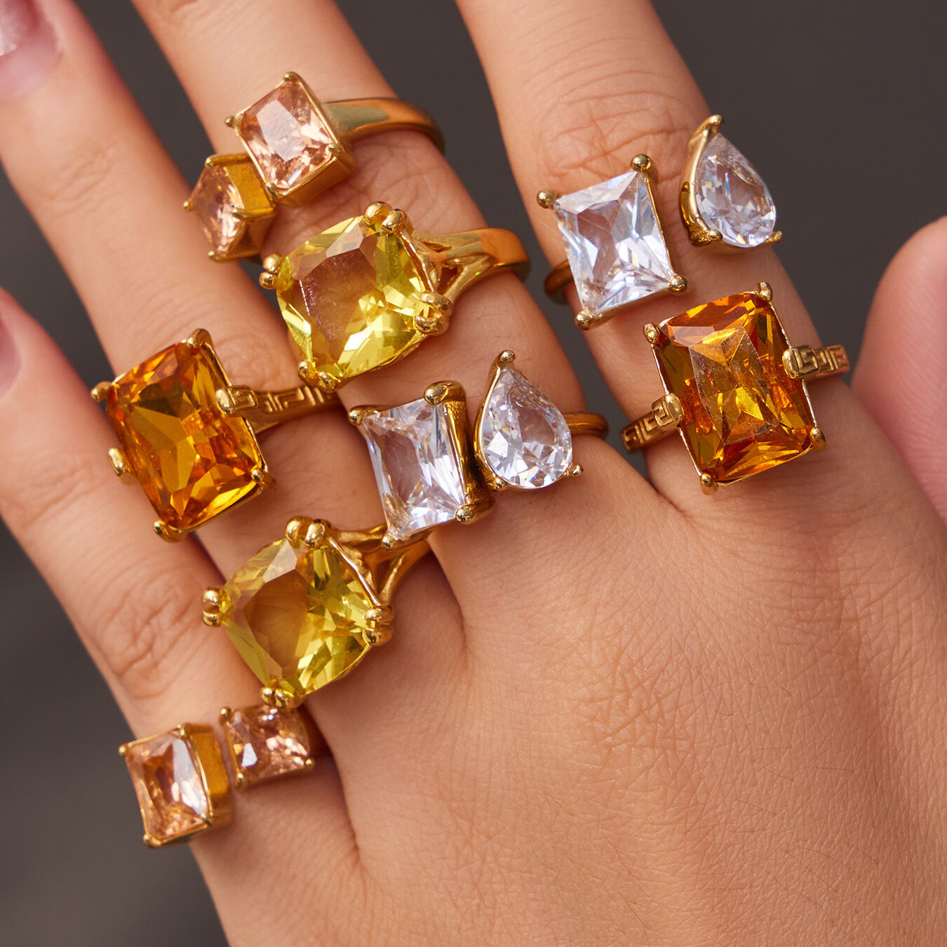 Luxurious Simple Rectangle Stainless Steel Waterproof Gold Color Zircon Women's Gemstone Rings h5 Picture3