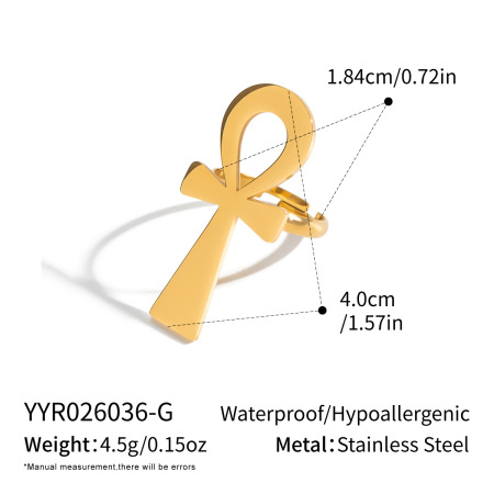 Cross Shape Stainless Steel Waterproof Gold Color Statement Rings