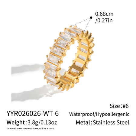 Stainless Steel Waterproof Gold Color Zircon Gemstone Rings