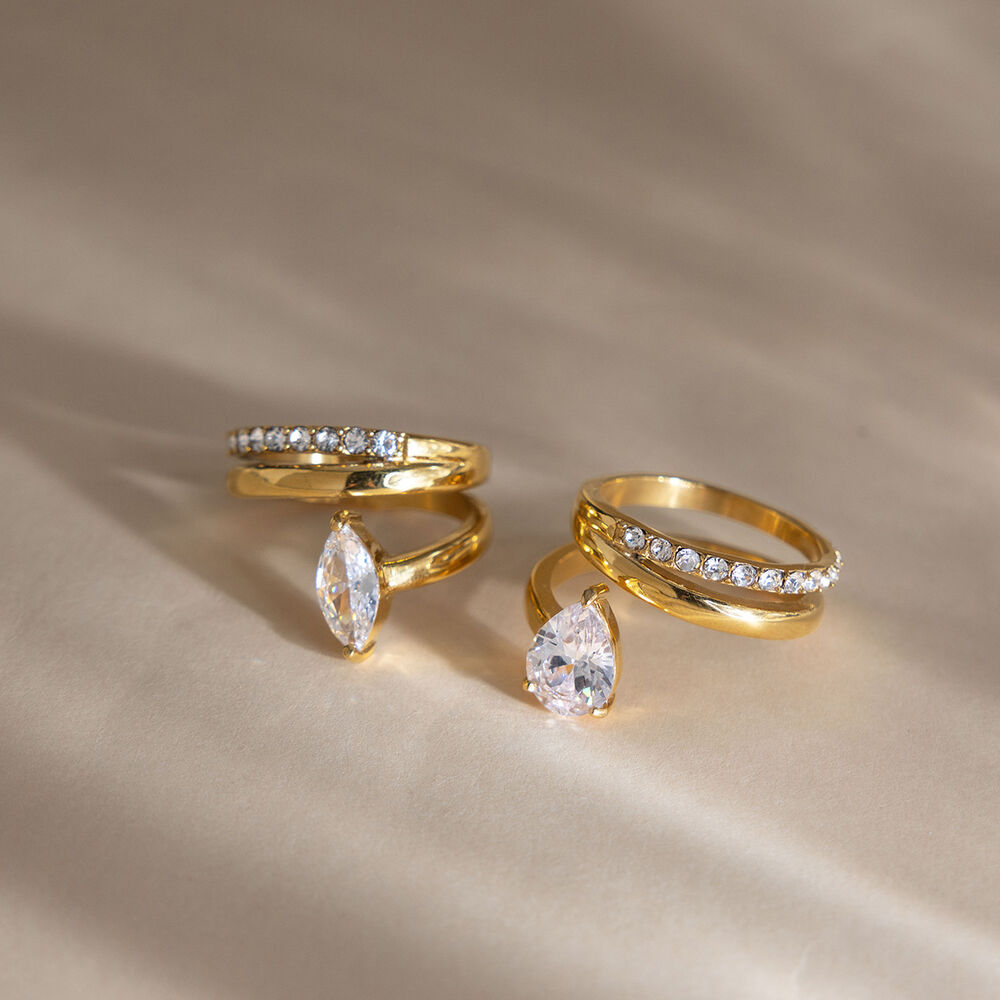 Luxurious Ellipse Shape Stainless Steel Waterproof Gold Color Zircon Women's Gemstone Rings Picture3