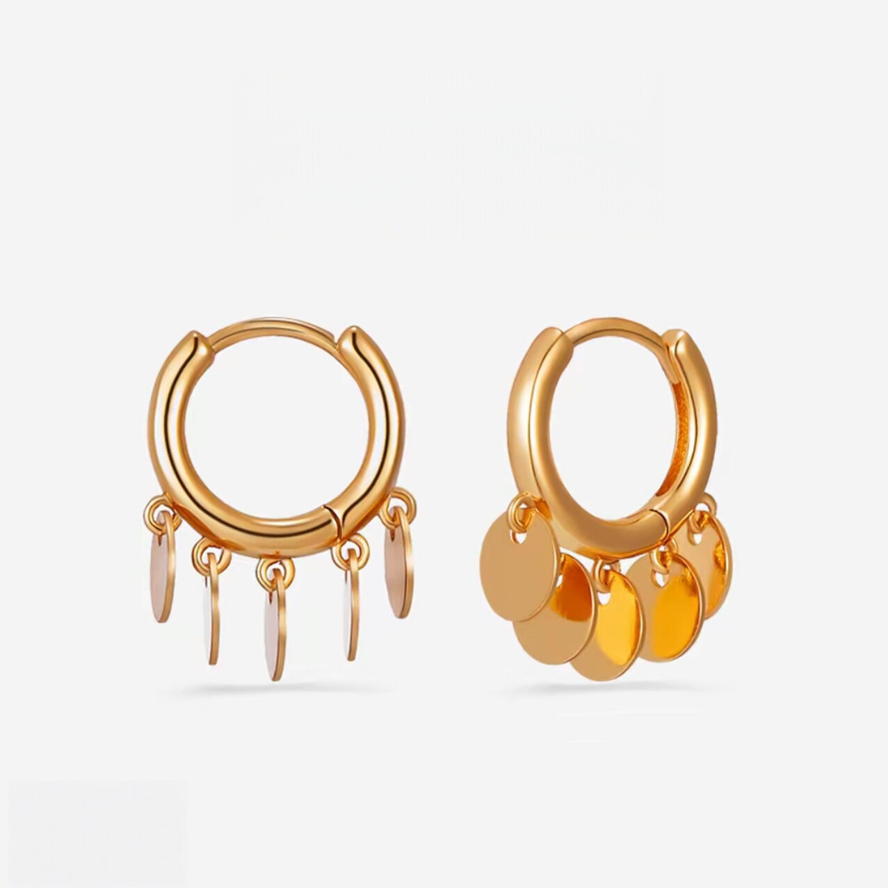 Boucles d'oreilles créoles pour femmes, style rétro, personnalisées, avec pendentif à sequins, couleur cuivre doré h5 Image4