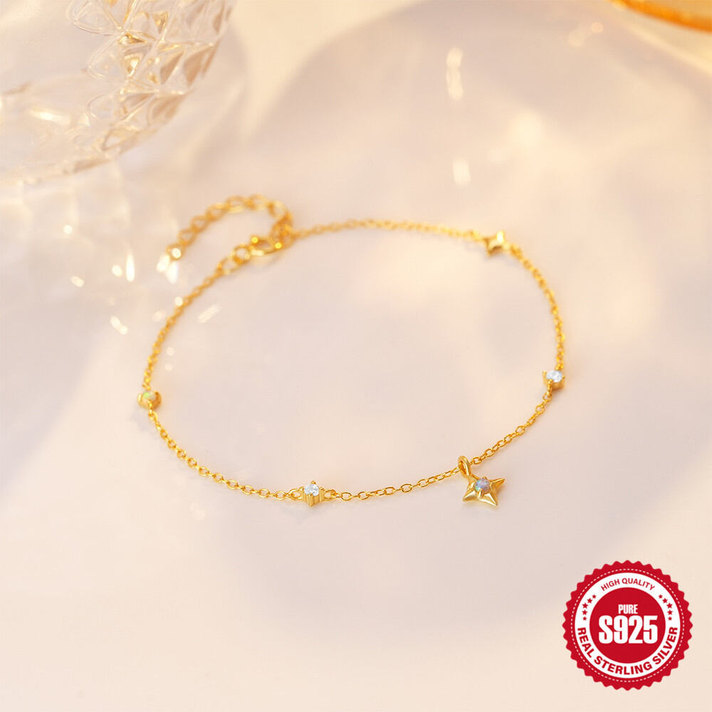 Elegante Sternenkette aus der Simple Series, Damenarmbänder aus 925er Sterlingsilber in Goldfarbe mit Zirkonia h5 Bild4