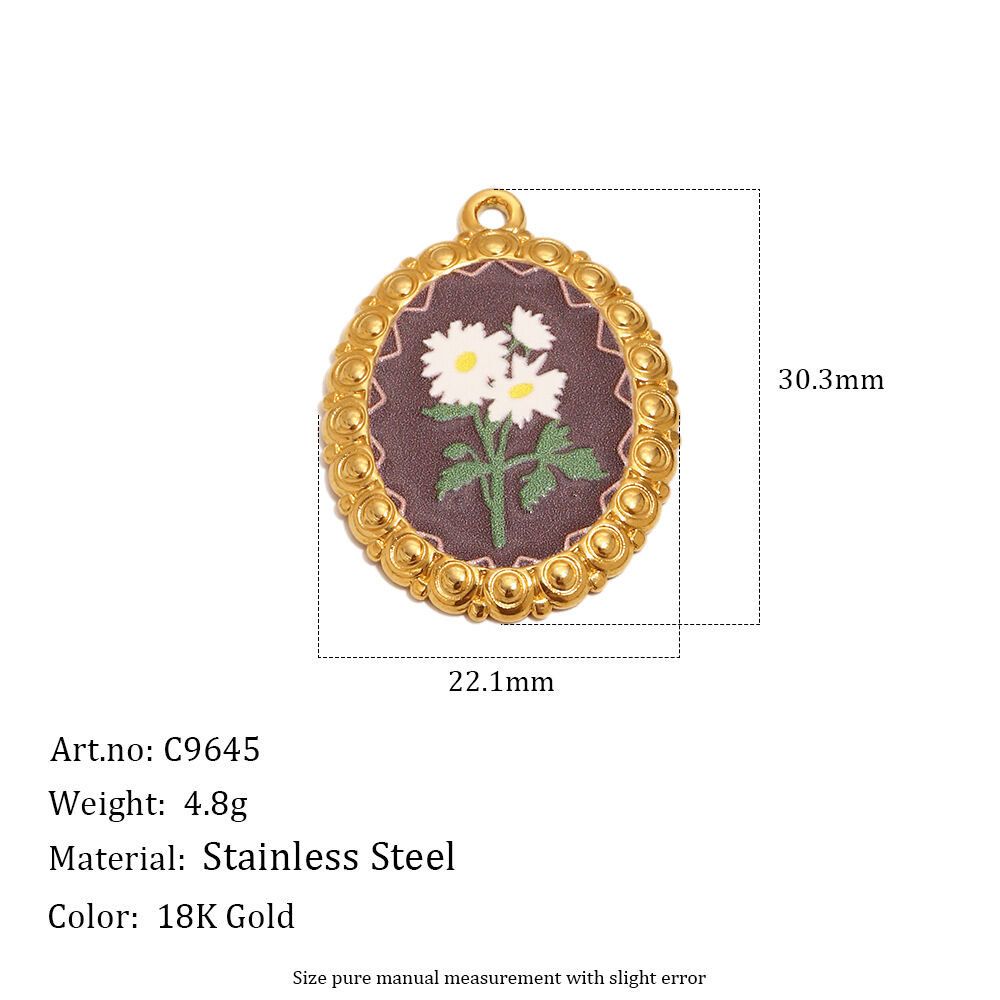 Romantic Series Flower Ellipse Shape Stainless Steel Waterproof Gold Color Women's Pendants h5