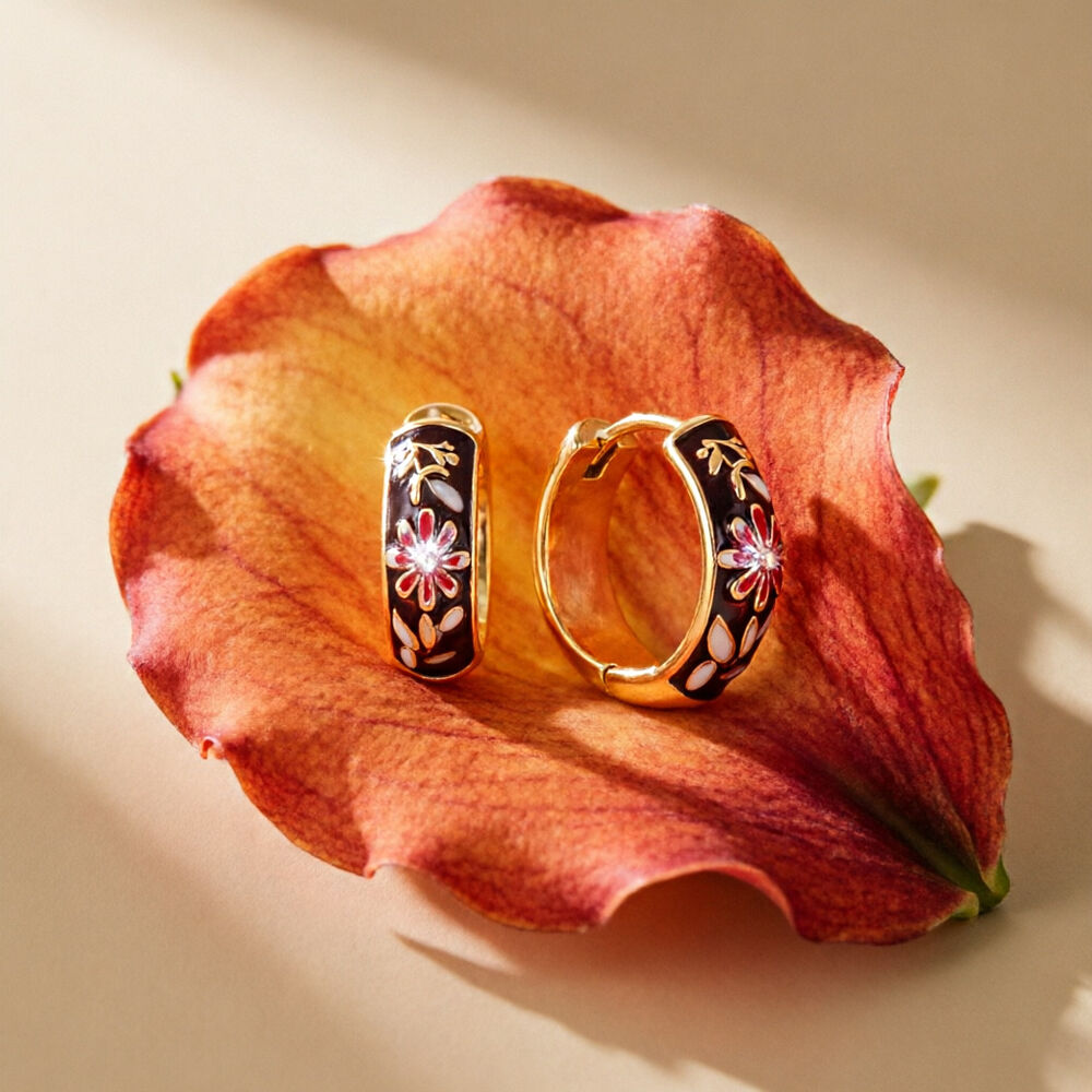 Classic Series Elegant Flower Circle Stainless Steel Waterproof Gold Color Women's Hoop Earrings h5Picture3