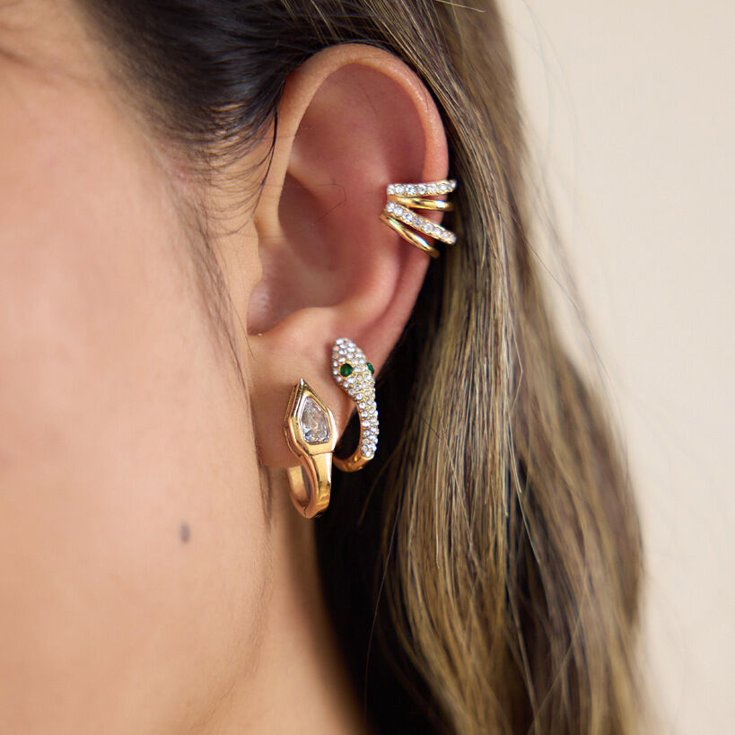 Luxurious Series Elegant Snake Stainless Steel Waterproof   Gold Color  Zircon Women's Hoop Earrings