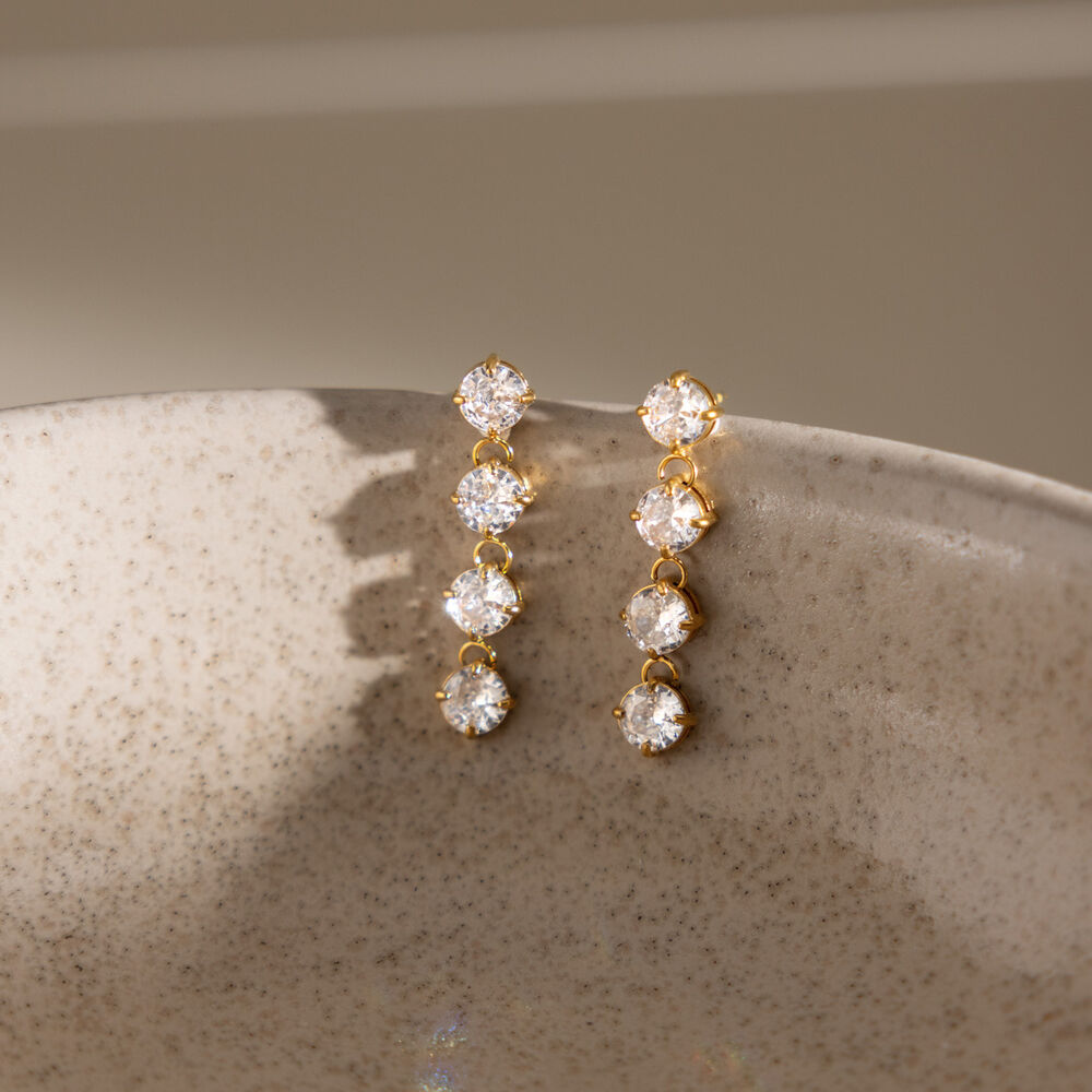 Luxurious Series Simple Tassel Circle Stainless Steel Waterproof Gold Color Zircon Women's Drop Earrings h5Picture2