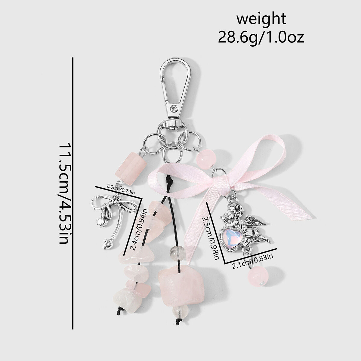 Simple Series Daily Heart Bow Knot Natural Stones Bag Charms Picture2