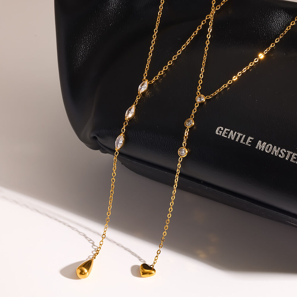 Elegant Droplet Heart Geometric Shape Stainless Steel Waterproof  Gold Color Zircon Women's Pendant Necklaces 2