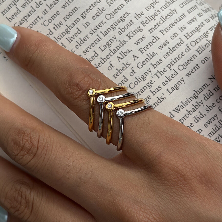 Lines Mixed Color Stainless Steel Waterproof Zircon Statement Rings Picture2