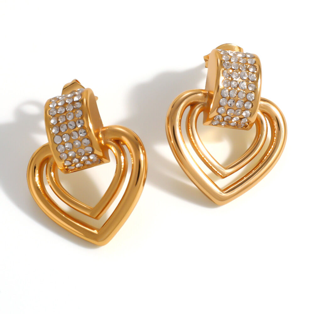 Simple Series Elegant Heart Stainless Steel Waterproof   Gold Color  Women's Stud Earrings h5 Picture4