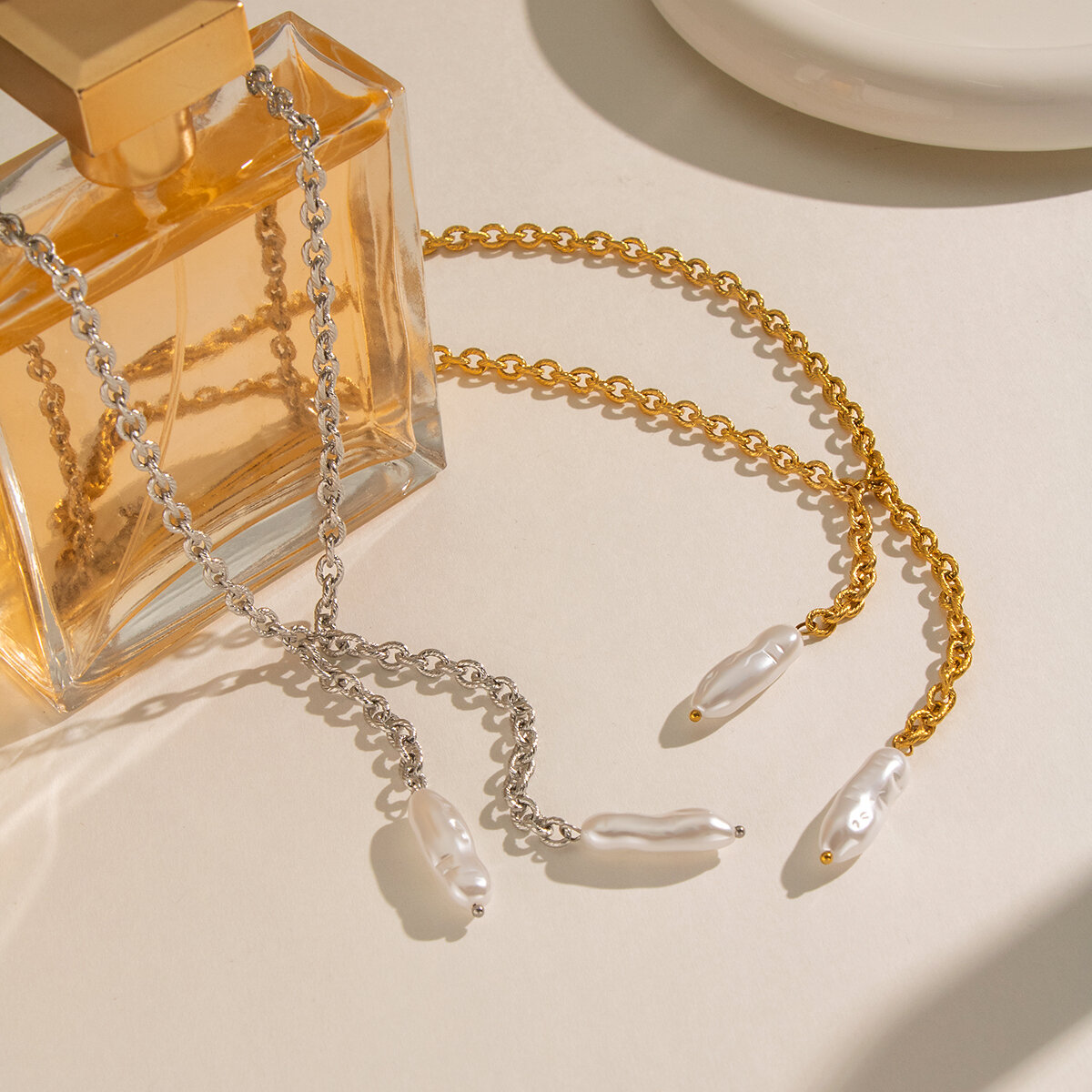 Tassel Stainless Steel Waterproof Gold Color Pearl Women's Pendant Necklaces h5 Picture2
