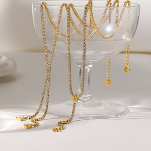 Luxurious Series Elegant Droplet Star Stainless Steel Waterproof Gold Color Zircon Women's Pendant Necklaces h5 Picture3