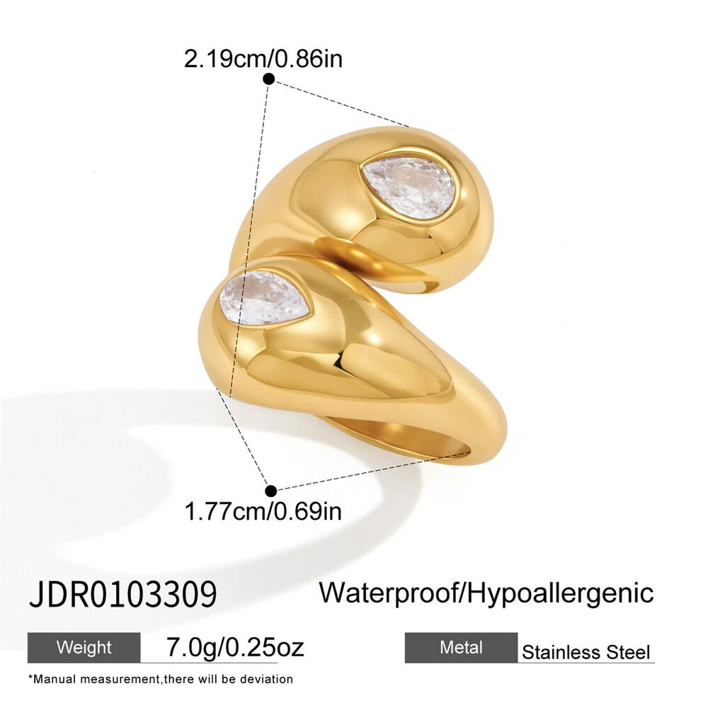 Simple Ellipse Shape Stainless Steel Waterproof Gold Color Zircon Women's Gemstone Rings