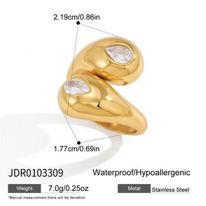 Simple Ellipse Shape Stainless Steel Waterproof Gold Color Zircon Women's Gemstone Rings h5