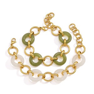 Simple Series Daily Patchwork Circle Stainless Steel Waterproof Gold Color Women's Chain Bracelets h5 Picture5