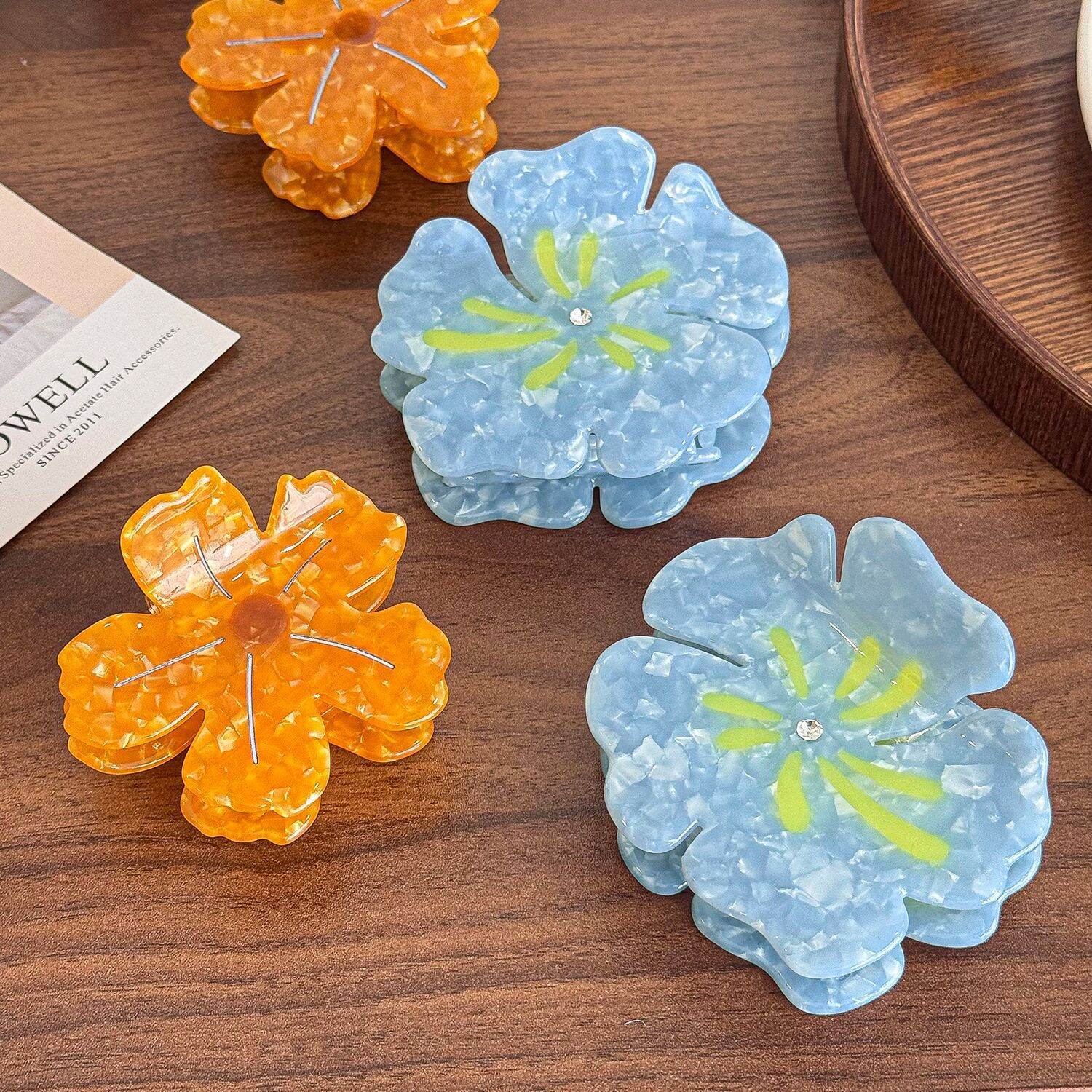 Einfache Serie, tägliches Blumenmuster, einfarbige Haarspangen aus Acetat