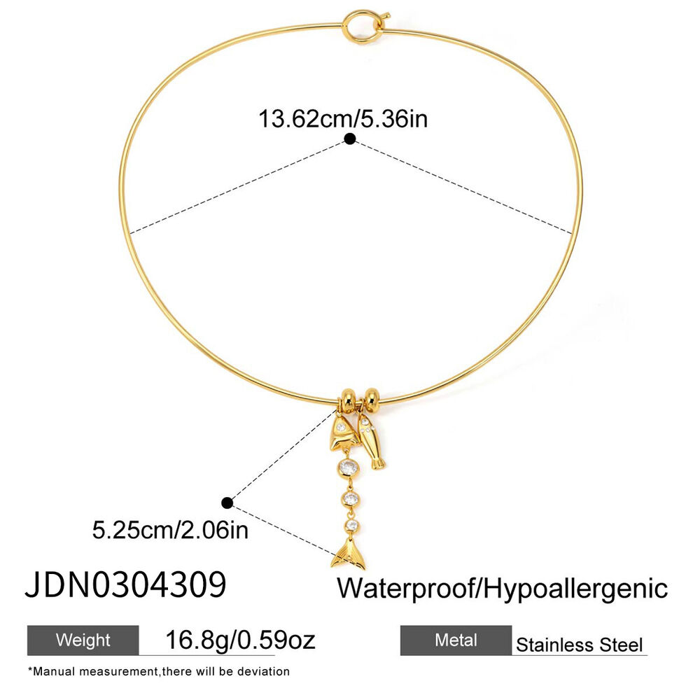 Luxurious Cute Patchwork Fish Stainless Steel Waterproof Gold Color Zircon Women's Pendant Necklaces