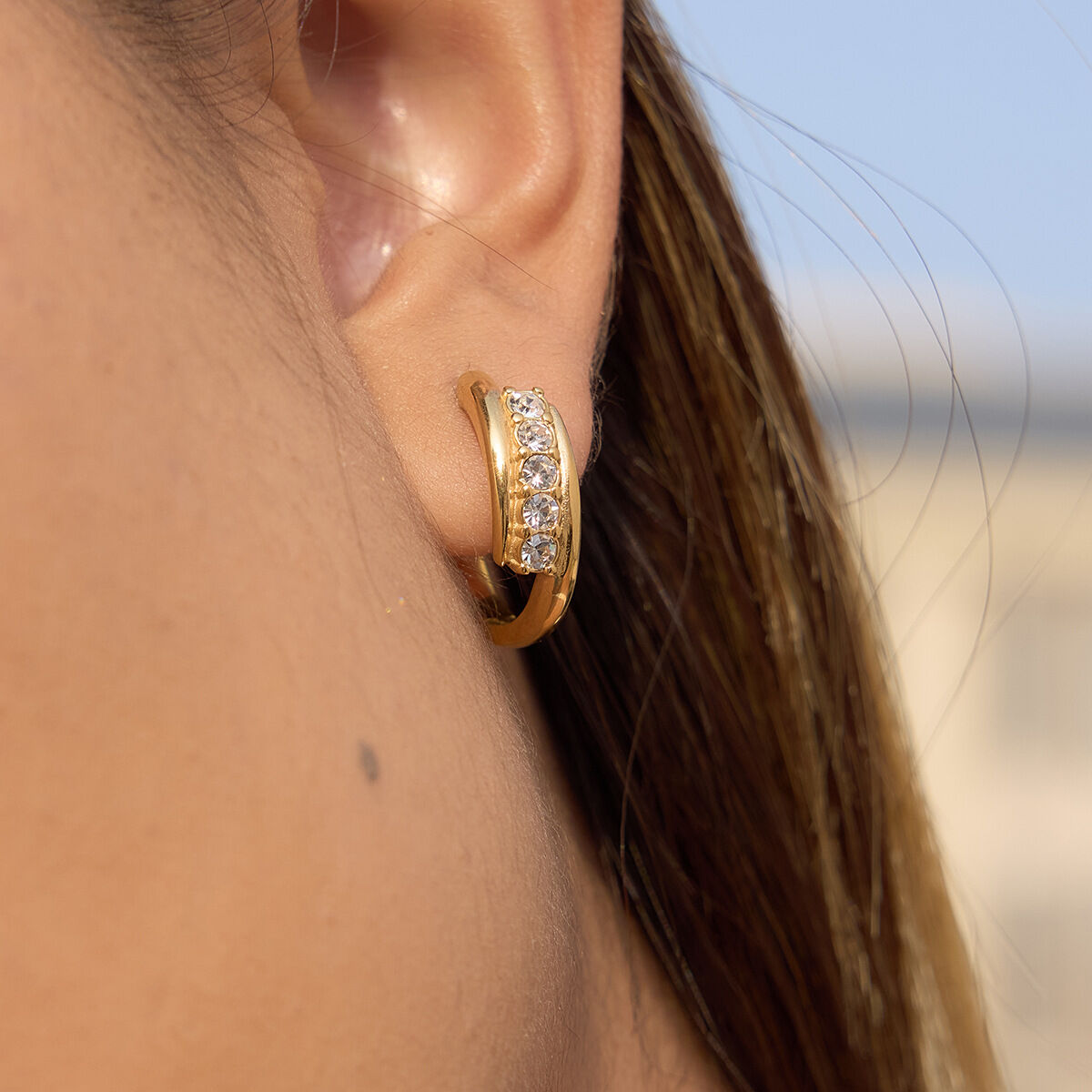 Rectangle Stainless Steel Waterproof Gold Color Zircon Women's Hoop Earrings h5 Picture3