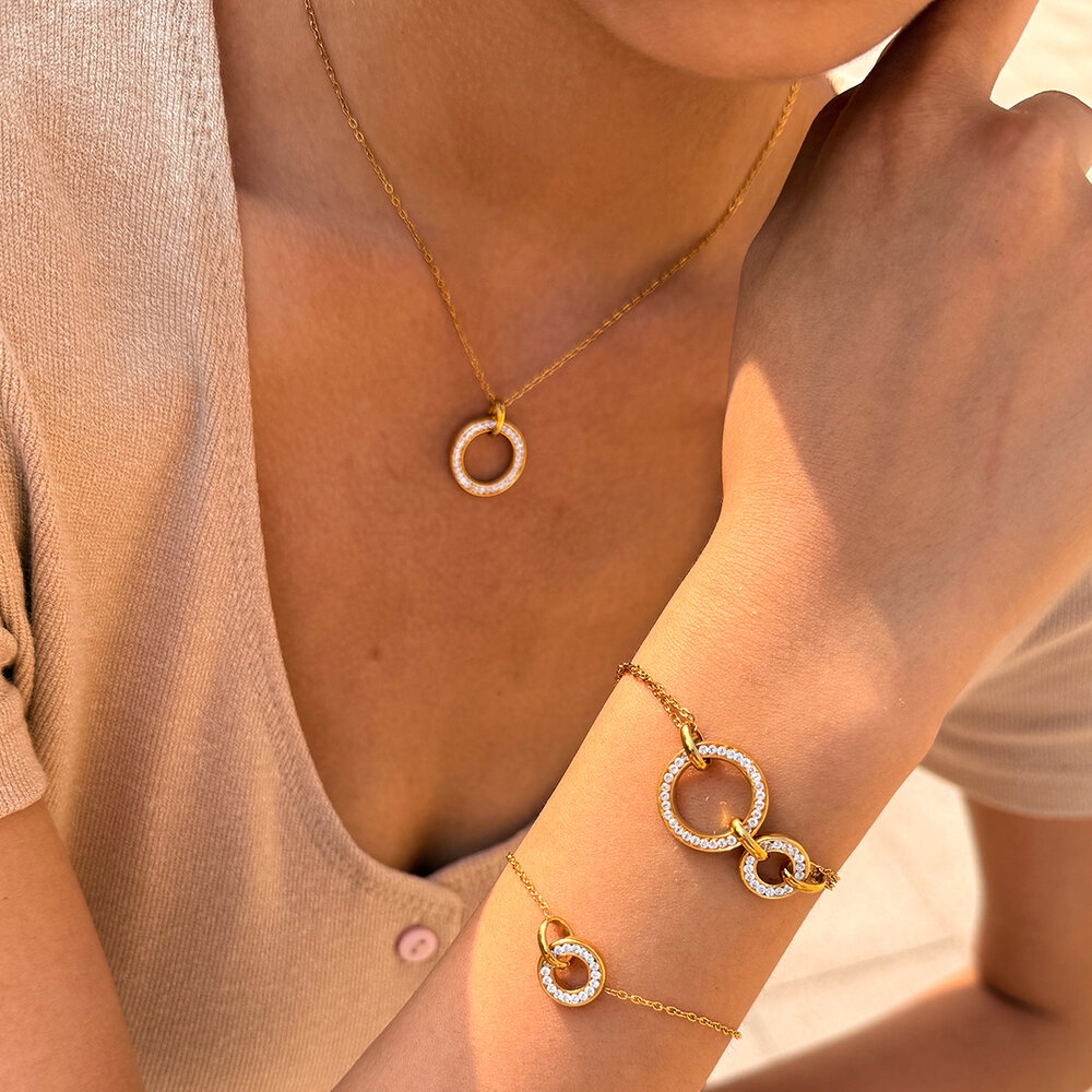 Simple Series Daily Circle Stainless Steel Waterproof Gold Color Zircon Women's Chain Necklaces Picture5
