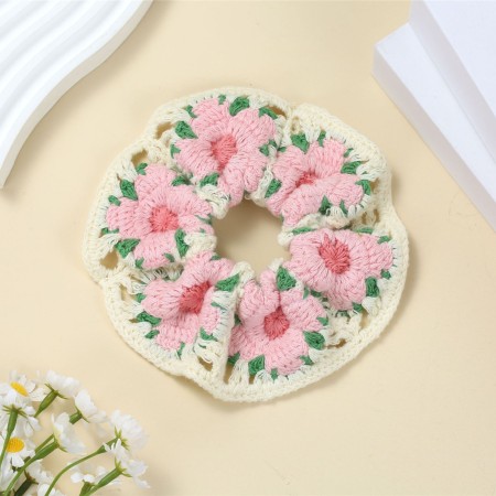 Ethnic Series Sweet Flower Patchwork Mixed Color Woven Geometric Shape Fabric Scrunchies