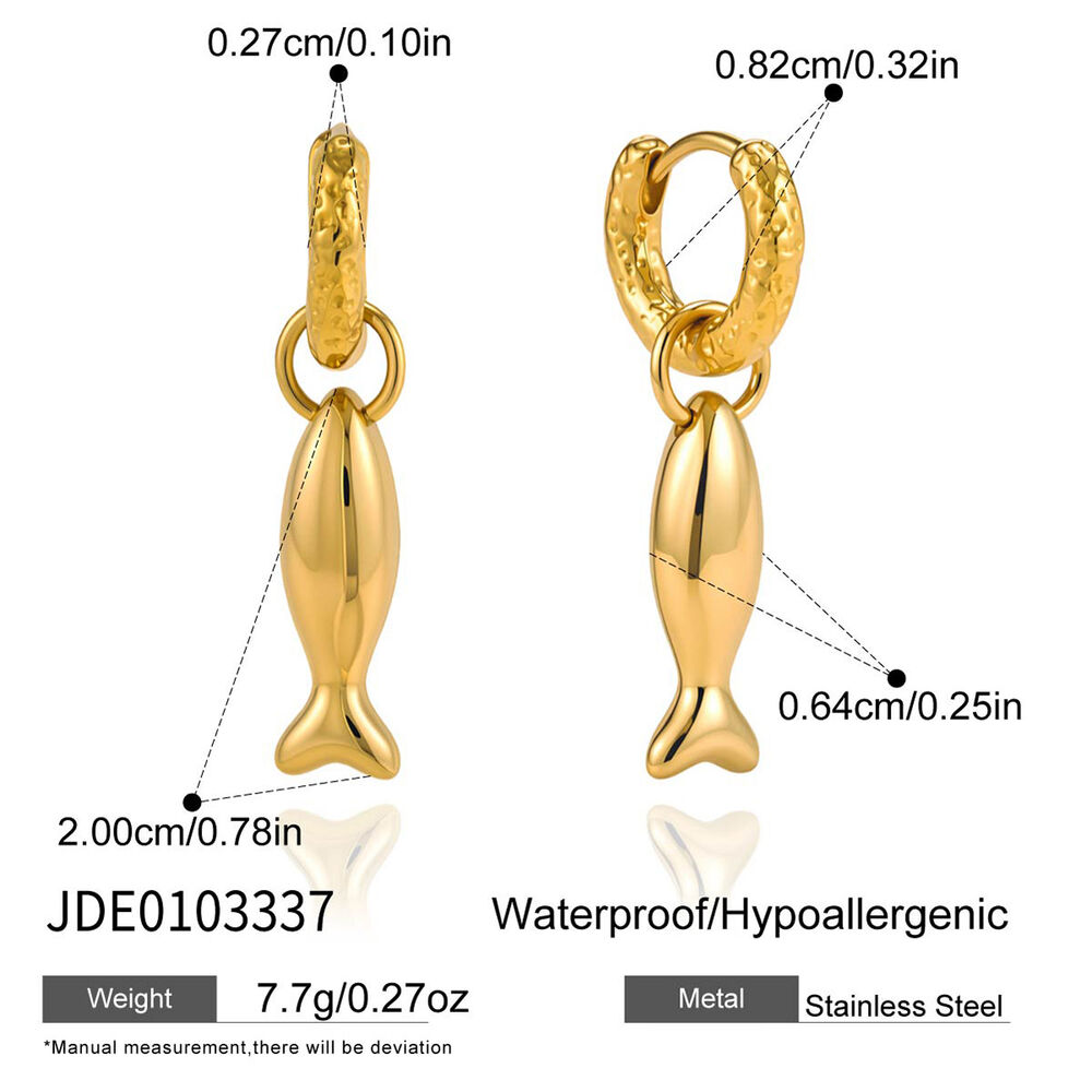 Fish Stainless Steel Waterproof Gold Color Women's Drop Earrings