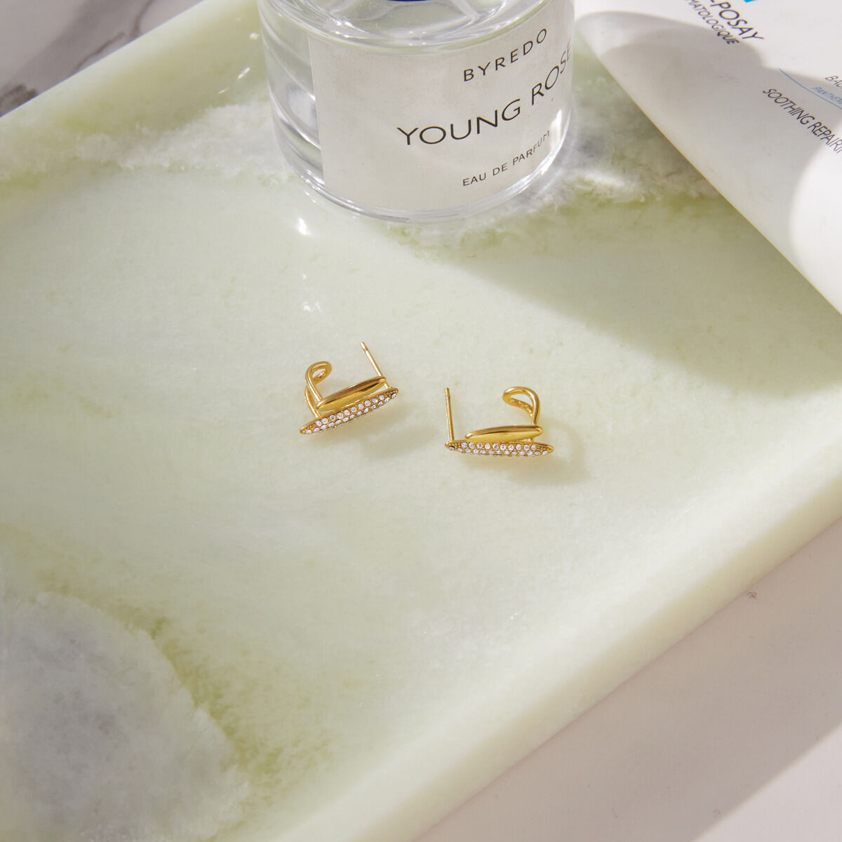 Simple Casual Ellipse Shape Stainless Steel Waterproof Gold Color Zircon Women's Stud Earrings h5 Picture3