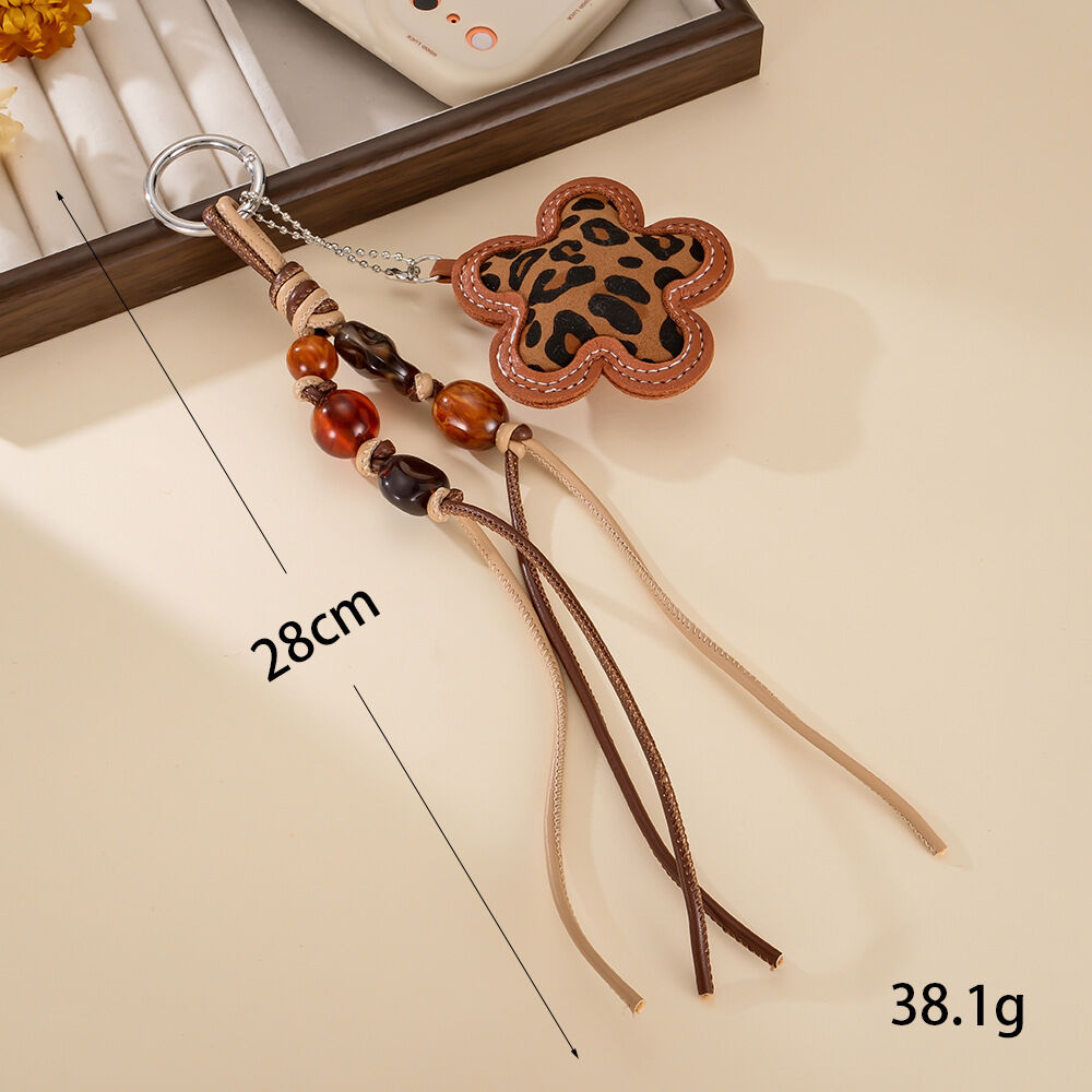 Simple Series Retro Flower Leopard Print Beads Chain Pu Bag Charms