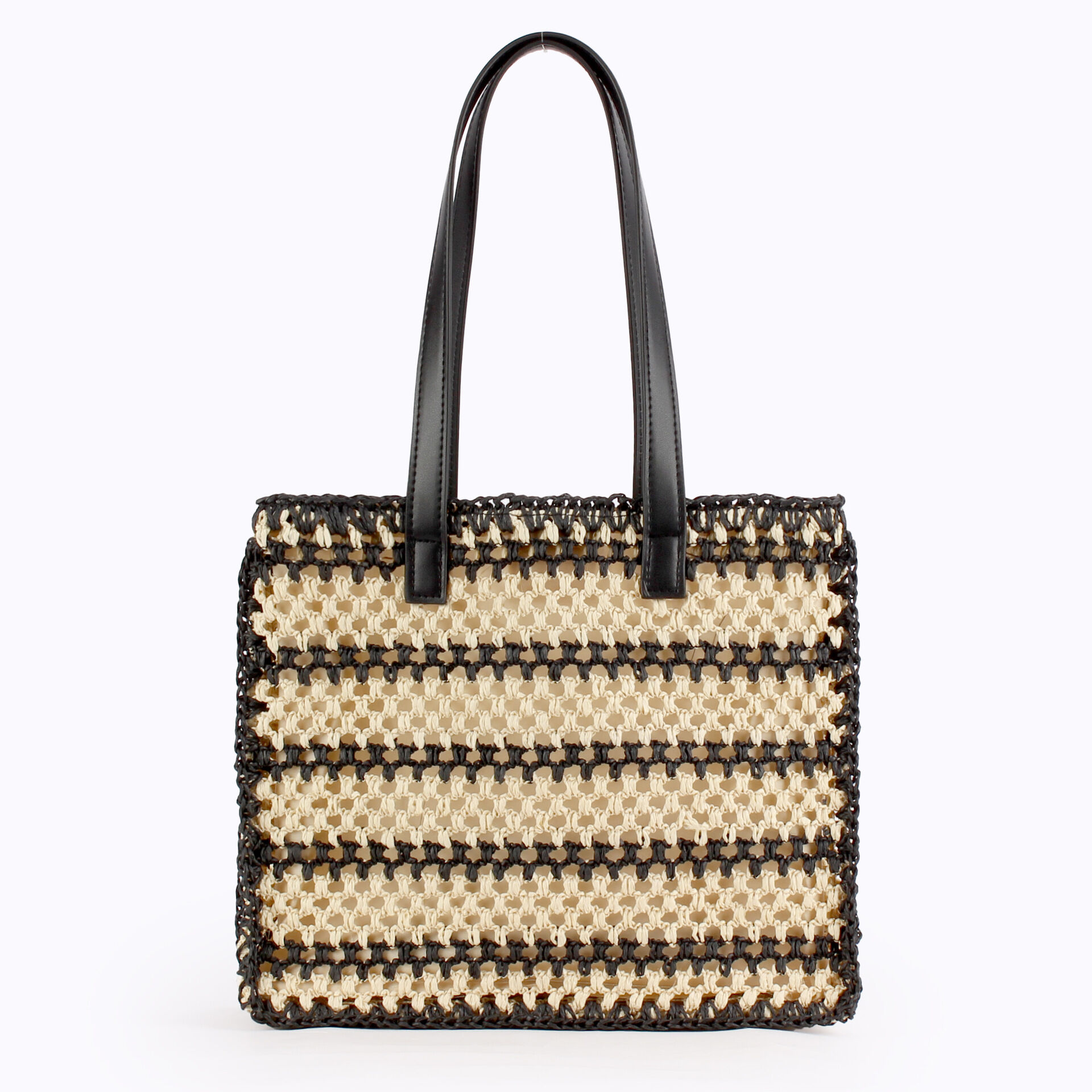 Vacation Style Woven Stripe Hollowed-Out Mixed Color Woven Raffia Women's Square Bag